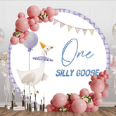 Aperturee - Aperturee Purple One Silly Goose Birthday Round Backdrop